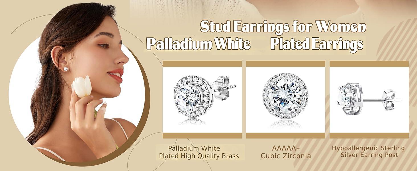 Funrun Halo Stud Earrings 2/4-Pair Set | 18K Gold & White Gold Plated | Skin-Friendly 925 Silver Post | Couple Jewelry Unisex