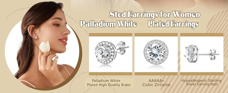 Funrun Halo Stud Earrings 2/4-Pair Set | 18K Gold & White Gold Plated | Skin-Friendly 925 Silver Post | Couple Jewelry Unisex