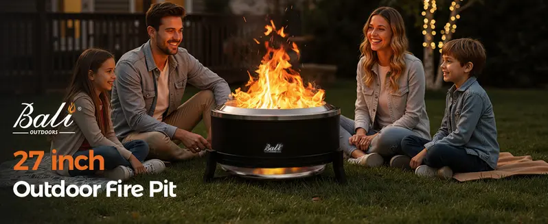 BALI OUTDOORS Game Day 22-Inch/27-inch Smokeless Wood Pellet Fire Pit with Cooking Grill – Portable Low Smoke Bonfire with Ash Pan for Outdoor Picnic, Camping, Patio, and Backyard