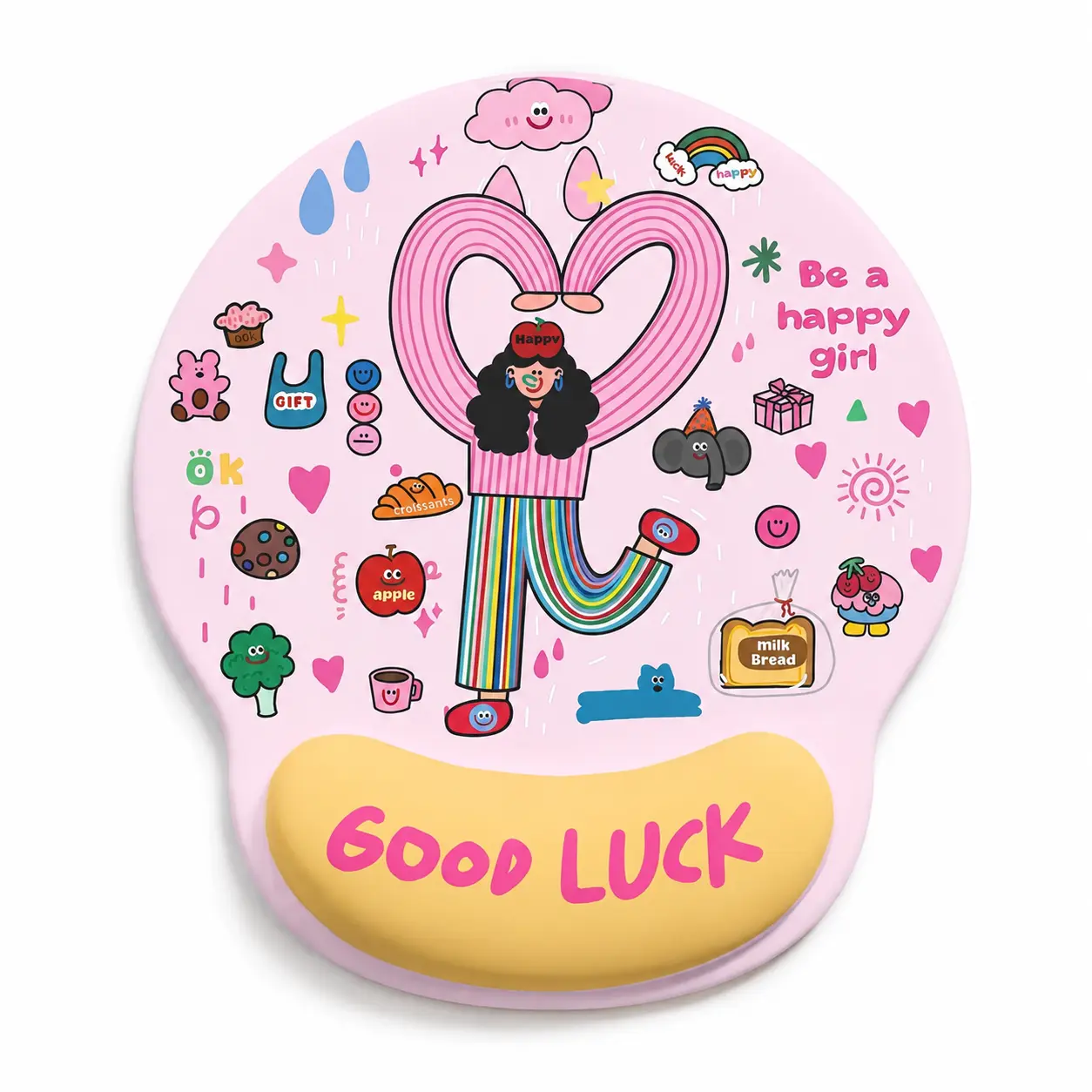 Ergonomic Mouse Pad with Wrist Rest - Kawaii Pink ABS Cartoon Desk Pad for Laptop, PC Gaming, Home Office, Women's Gift