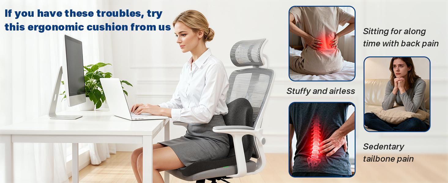 Sonoro kate home Ergonomic Memory Foam Seat Cushion with Lumbar Support for Office Chair Buttocks Cushion Tailbone Lower Back Pain Relief L Shaped Coccyx Seat Pad for Home Office Car Gaming Chair Long Sitting Comfort Upgrade Sonoro kate home Ergonomic Memory Foam Seat Cushion with Lumbar Support for Office Chair Buttocks Cushion Tailbone Lower Back Pain Relief L Shaped Coccyx Seat Pad for Home Office Car Gaming Chair Long Sitting Comfort Upgrade