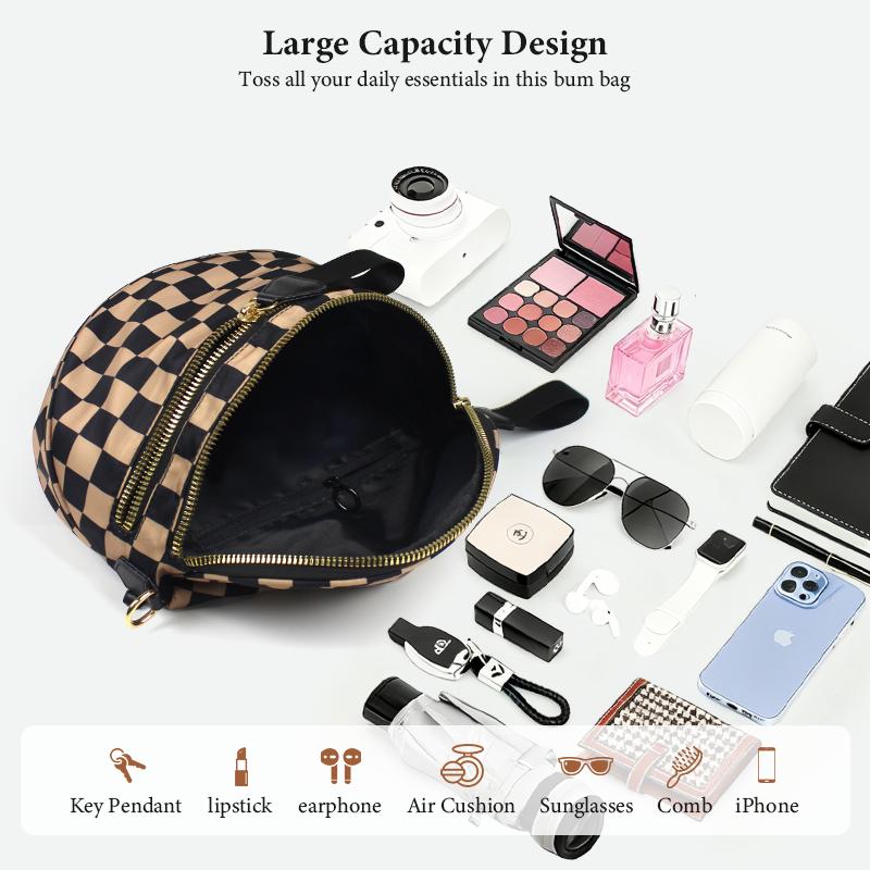 CHERUBEL Fashionable Checkerboard Pattern Bag Minimalist Purse with Detachable Strap Large Capacity Crossbody Fanny Pack for Work Weekend Y2K Design Perfect for TikTok Fashion Everyday Use Shoulder Bags Women's Fanny Packs & Belt Bags tiktokshopspringglow