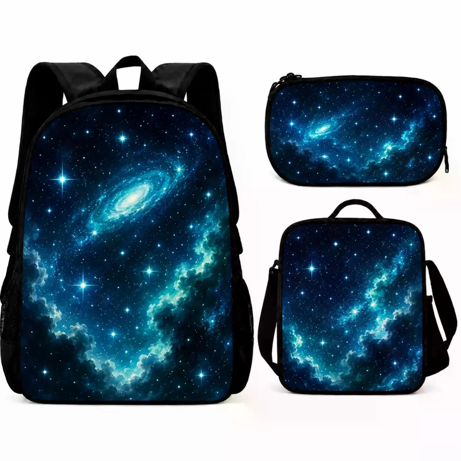 Galaxy Backpack Set for Kids: 3-Piece Space School Bag with Lunch Bag & Pencil Case, Starry Night Universe Design for Boys & Girls, Perfect for Elementary and Middle School, Back-to-School Travel Backpack, Cool Astronomy Gift for Daily Use