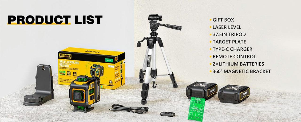 Laser Level 16 Line Self Leveling with Tripod, Alloyman 4D Lazer Level, 4x360° Line Laser for Construction Project Renovation, Floor Tile,   Laser Level Lines Tool, Holiday Gift Ideas for Christmas and New Year Celebrations