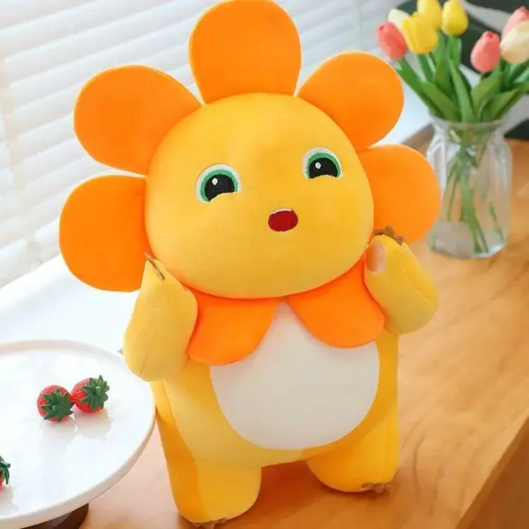 Aesthetic Sunflower Dinosaur Stuffed Toy - Childhood Stuffed Animal, Unisex Cartoon Smile Nylon Plush, Sofa Pillow Decor, Kids' Birthday Cuddly Doll Gift, Soft Cuddly Cute Animal Toy