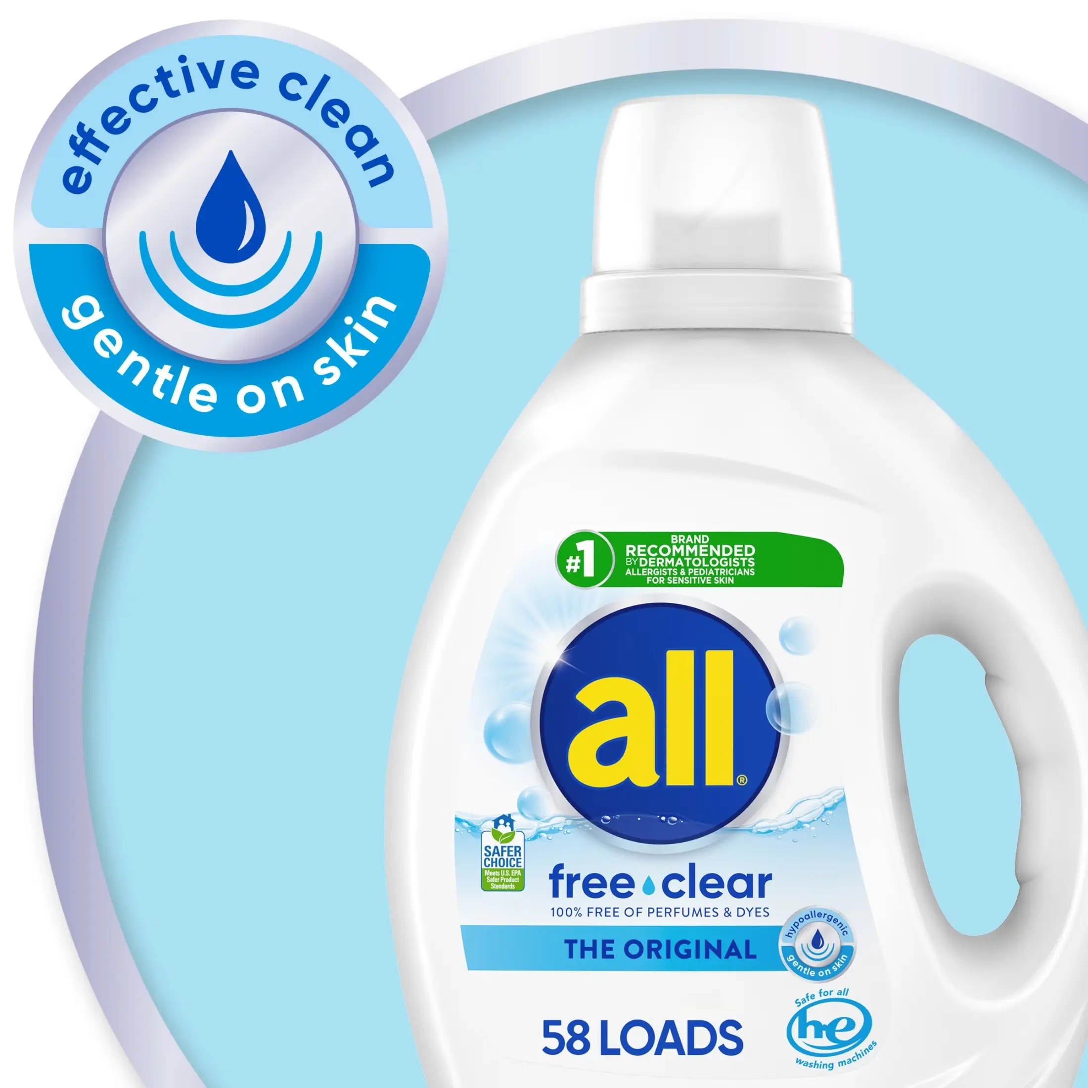 all Free Clear Liquid Laundry Detergent, 73 oz, 58 Loads
