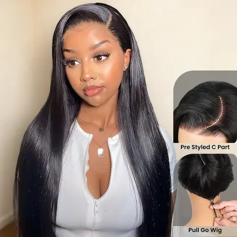 【24" Special Offer $129】 Pre Lace Cut Side Part Wig With Drawstring 6x4.5 Lace Closure 100% Human Hair 180% Density Straight Wig Pre Plucked Pre Bleached