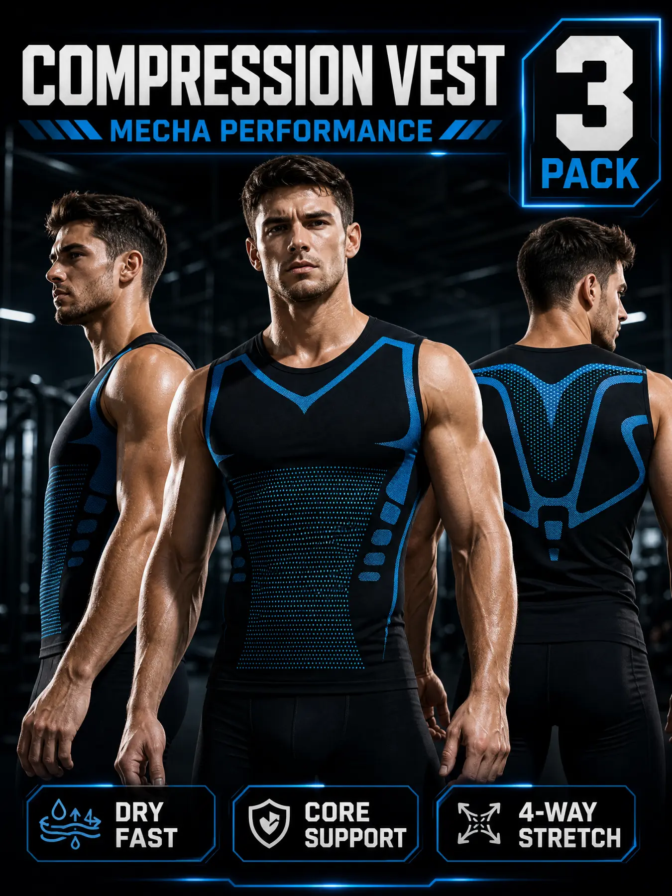 Men's 3D Compression Tank Tops (5-Pack) - Ice Cool, Breathable Athletic Training Apparel, Snug Fit Gym Workout Wear, Machine Washable Undershirts for Workout, Running