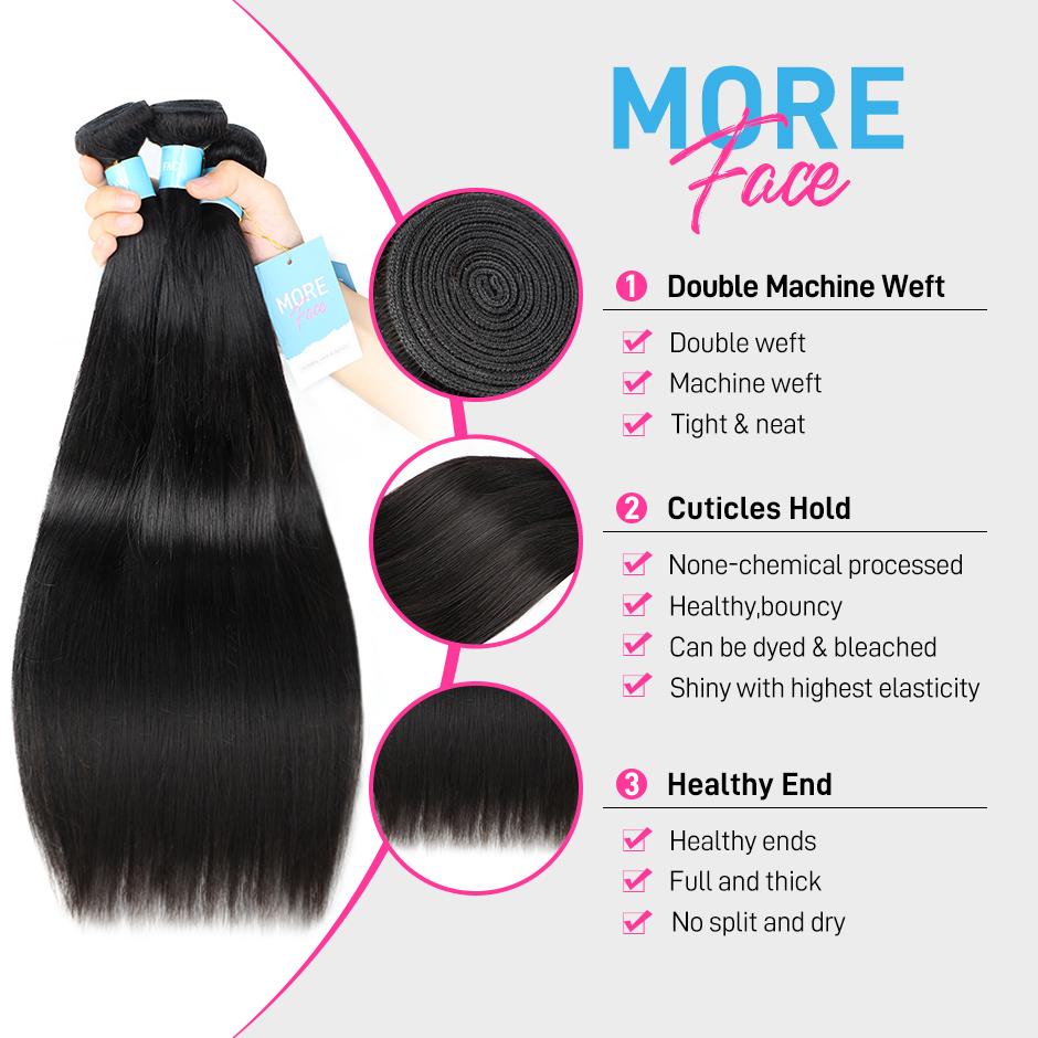 【CLEARANCE SALE】MORE FACE Straight Human Hair Bundles Virgin Hair Extension Brazilian Hair Weave Bundles Natural Color
