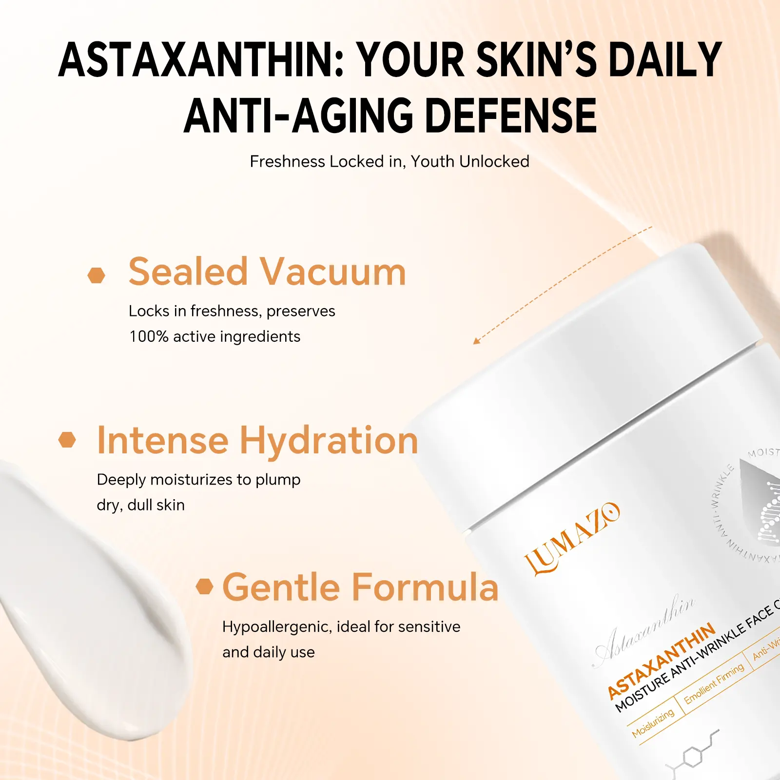 Astaxanthin Face Cream - Anti-Aging Moisturizer with Hydrating and Rejuvenating Repair for Daily Cosmetic Skin Care