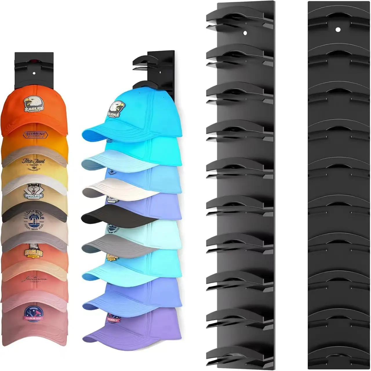Upgraded Oversized Baseball Cap Organiser, Wall-Mounted Storage Rack with Storage Hooks & Shelves - No-Perforation Installation, 10-Hat Capacity, Dual-Unit Modules for Wardrobe Doors & Room Decor, Wall Mounted Shelf