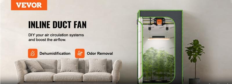 VEVOR Inline Duct Fan, TikTokShopBlackFriday, 4-Inch 205 CFM Quiet EC-motor Ventilation Exhaust Fan, with Temperature Humidity Controller for Cooling Booster, Grow Tents, Hydroponics