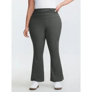 BLOOMCHIC Plus Size Ruched Wide Waistband Flared Leggings [M-6X] 2026 Summer Vibes