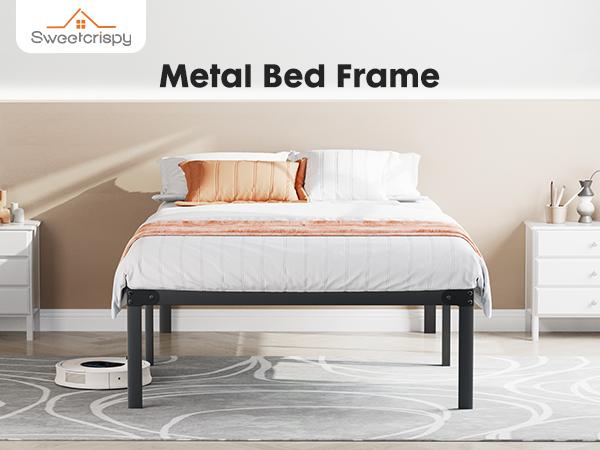 Metal Bed Frame,Twin Size Bed Frame with Storage Space,Heavy Duty Sturdy Mattress Foundation,Easy Assembly,No Box Spring Needed, Black,12 Inch,Twin