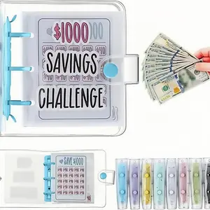 Mini Money Saving Binder, $1000 Money Saving Challenge Book Budget Binder with Envelopes Portable Deposit Anytime Anywhere， Money Saving Challenge Clear Loose Leaf Book, Office Supplies