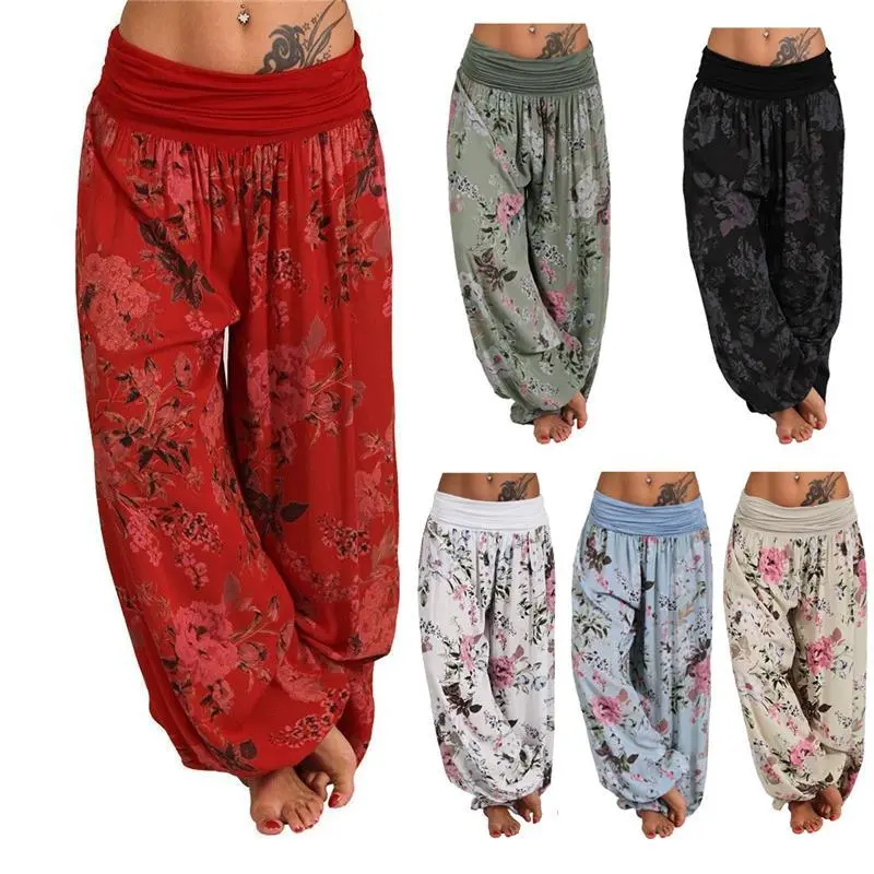 Women's Loose Casual Harem Pants Floral Print Holiday Yoga Pants Fitted Long Pants Women's Clothing