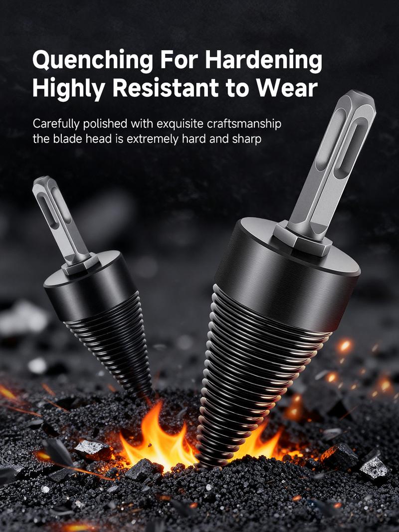 Firewood Log Splitter Drill Bit Set – Heavy-Duty Carbon Steel Wood Splitting Cone with Round/Hex/Square Shank – Safe, Efficient, and Easy to Use for Fireplace, Camping, Home Heating, and Outdoor Wood Cutting