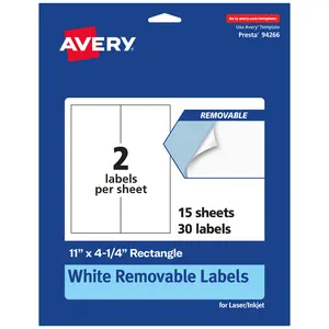Avery Matte White Removable Rectangle Labels, 11" x 4.25"