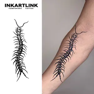 INKARTLINK Tattoo Tech, 2 Sheets Large Semi Permanent Tattoo, Adult Art Design Temporary Tattoos, Lasts 1-2 Weeks, Waterproof, Realistic Look, No Adhesive, No Reflection (Centipede Design)