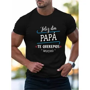 Men T Shirt Black Breathable Cotton Spanish Father Day Letter Print For Casual Gift Party Wear Everyday Outdoor Activities Graphic Tshirt
