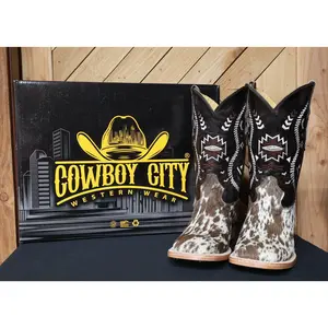 Cowboy City Mens Brown & White Cow Hide Boots (EVERY PAIR IS UNIQUE)