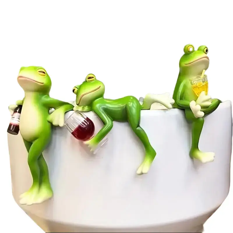 1Pc/3pcs Resin Frog Figurine Ornament, Whimsical Mini Frog Statue, Weatherproof Durable Indoor & Outdoor Decor, Rustic Cute Accent for Flower Pot, Garden, Yard and Bedroom, Creative Gnome Style Landscape Ornament, Unique Casual Home & Plant Pot Decoration