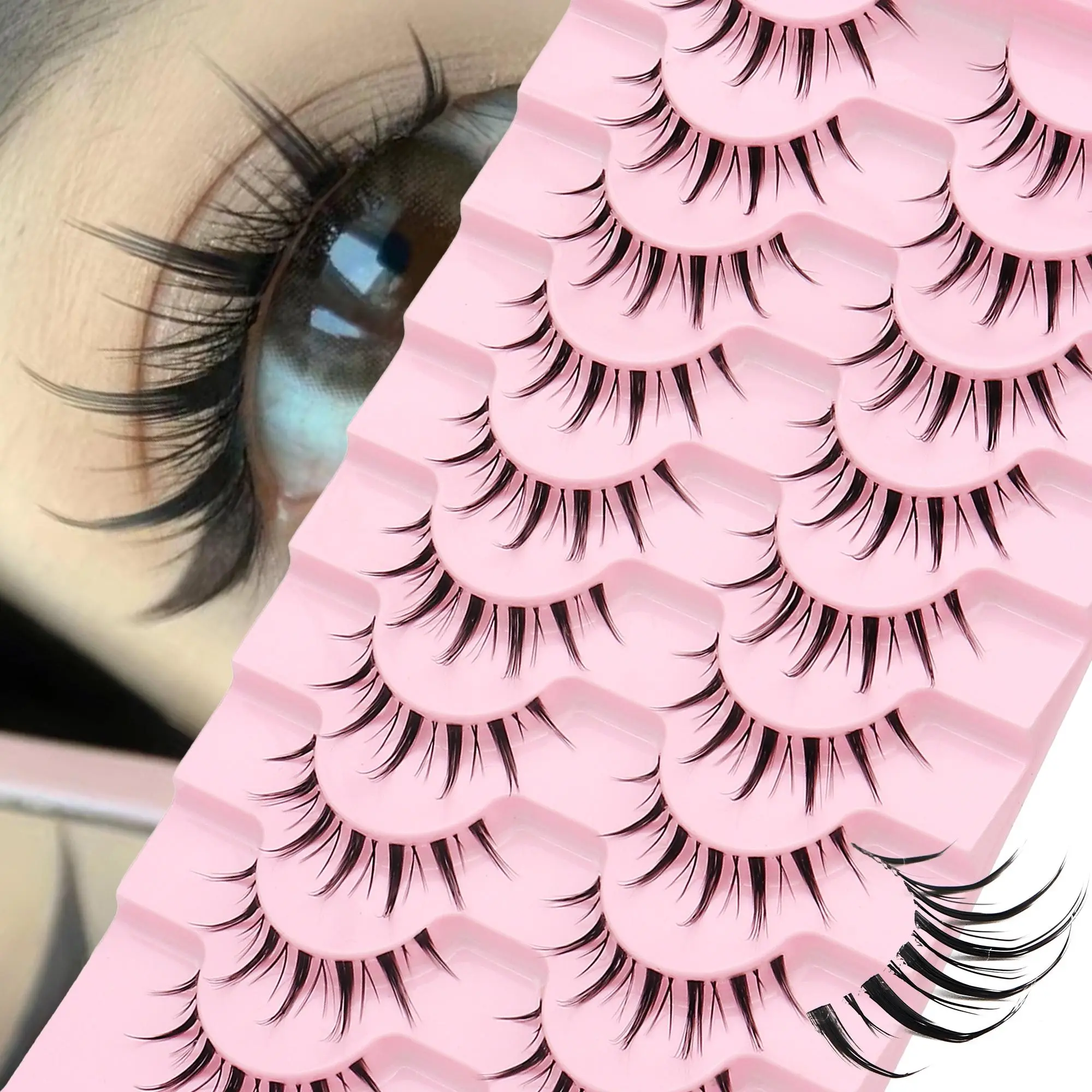 Anime Cosplay Style C Curl False Eyelashes, Eyelash Falsies, 10 Pairs Reusable Wispy Cluster Faux Lashes, Natural Curling Lashes for Women Eye Makeup, High Quality Eyelashes, Eyelash Extensions