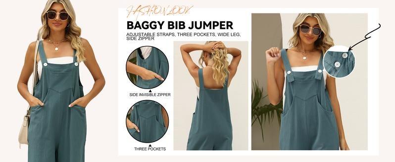 WoodBerry Women's Summer Cotton Linen Bib Overalls Sleeveless Adjustable Wide Leg Jumpsuits Casual Womenswear Loose Rompers with Pockets WoodBerry Women's Summer Cotton Linen Bib Overalls Sleeveless Adjustable Wide Leg Jumpsuits Casual Womenswear Loose Rompers with Pockets