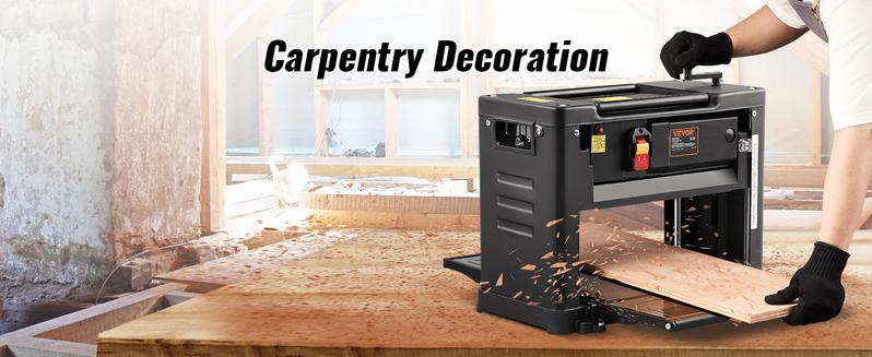 VEVOR Thickness Planer, Single Speed, 13" Width Worktable Benchtop Planer, Two-Blade, 15-Amp 1800W Powerful Motor, 12" Extended Infeeding Table, Low Noise for both hard & soft wood material removal