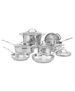 Cuisinart Chef's Classic Stainless Steel 11 Piece Cookware Set with 1.5-qt to 8-qt Pots Skillets & Steamer Insert for Gourmet Meals - Aluminium, Handles