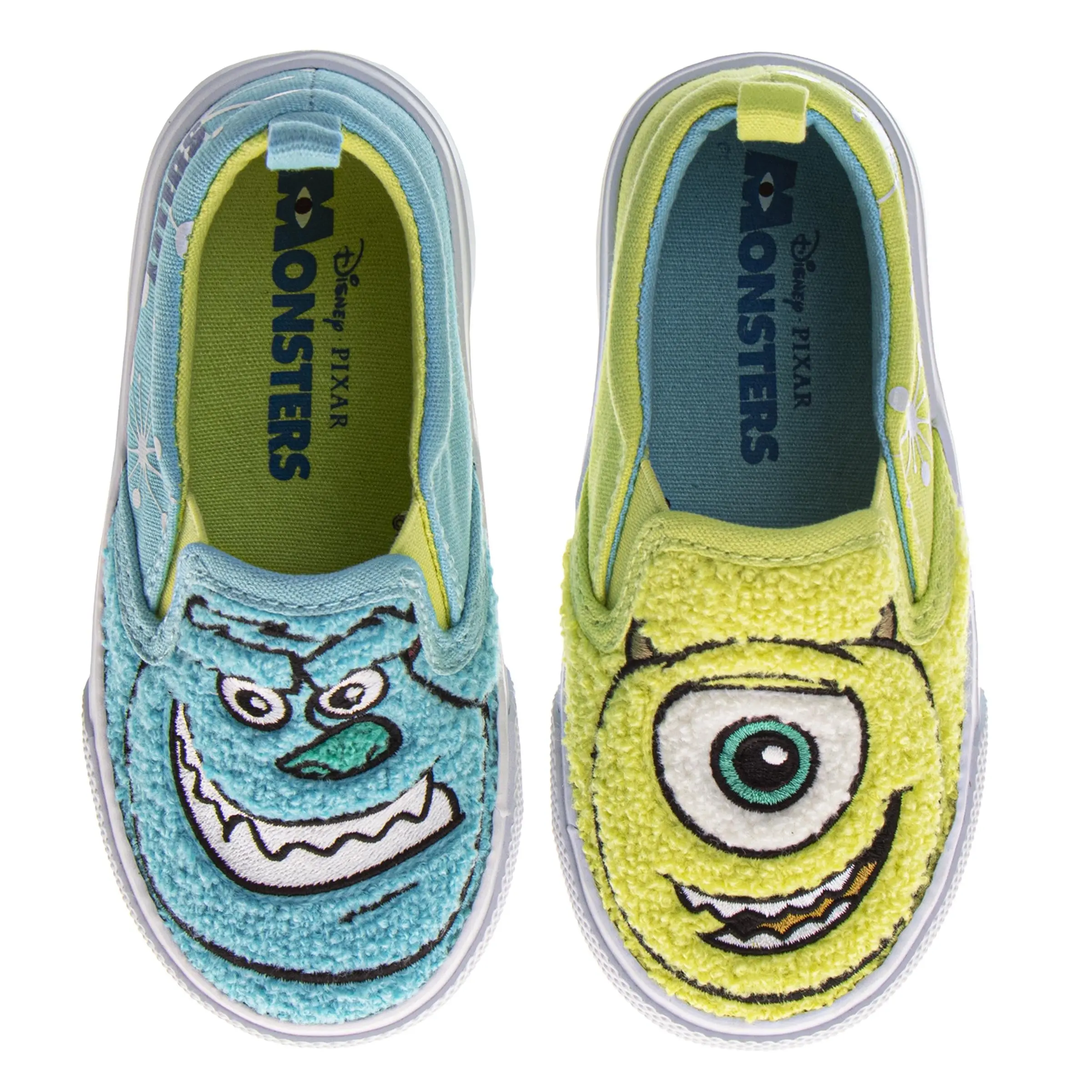 Josmo Boys' Monsters Inc. Mismatched Casual Low-Top Sneakers, Cushioned Canvas Slip-Ons for Toddlers & Little Kids