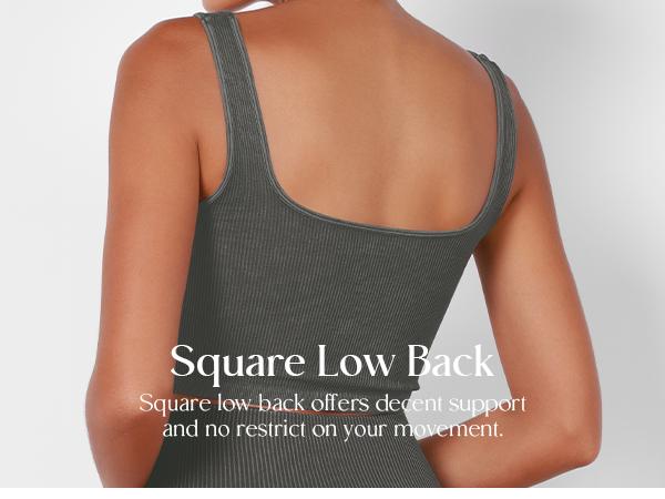 ODODOS 3-Pack Seamless Square Neck Crop Tank for Women Ribbed Knit Soft Low Back Cropped Tops