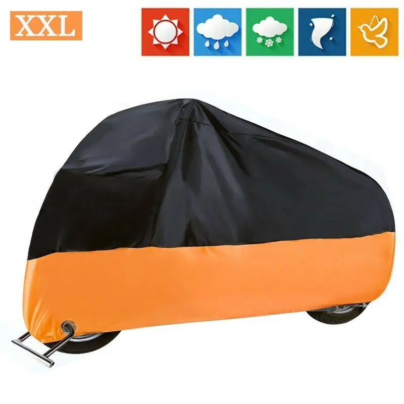 XXL Motorcycle Cover Waterproof 190T polyester taffeta with UV Protection All Weather Dust Rain Snow Resistant for Cruiser Sport Bike Scooter Up to 1200cc Reflective Strips & Ventilation Design