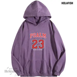 Holafish Women's PSALM 23 Print Acid Wash Hoodie Vintage Sweatshirt Oversized Loose Fit Winter Warm Streetwear Casual Tunic