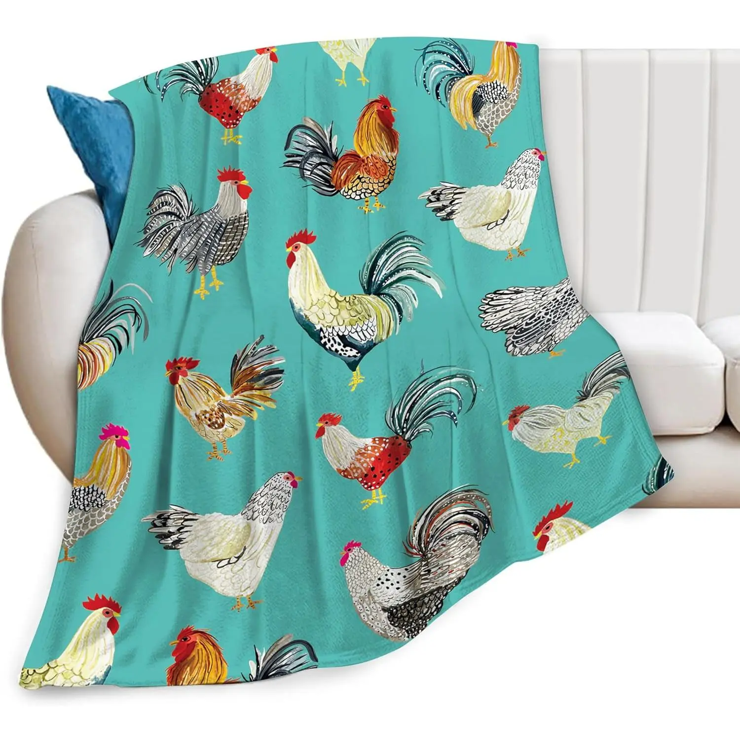 Farmhouse Chicken Blanket Farm Rooster Hen Throw Blanket Ultra Soft Cozy Fleece Country Chicken Themed Gift Fuzzy Plush Bedding Blankets for Kids Teens Adults Girls Boys Women Men