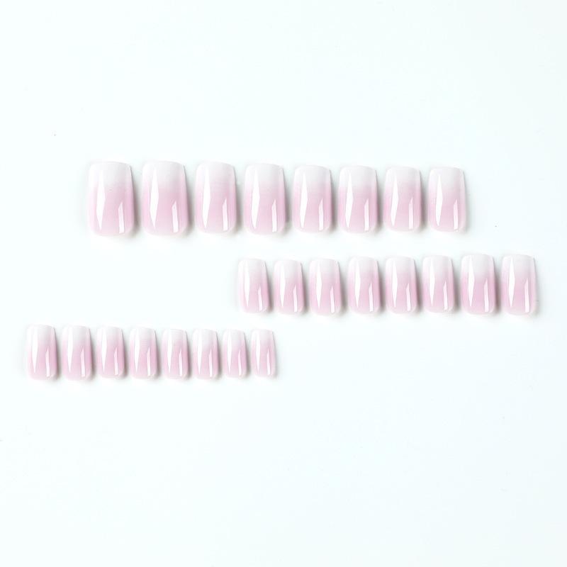 Valentine's Day Limited Vanilla Cream Press On Nails | Short Square Ombre Soft Gel 24Pcs W/ Glue Reusable  French Pink Gradient Nails