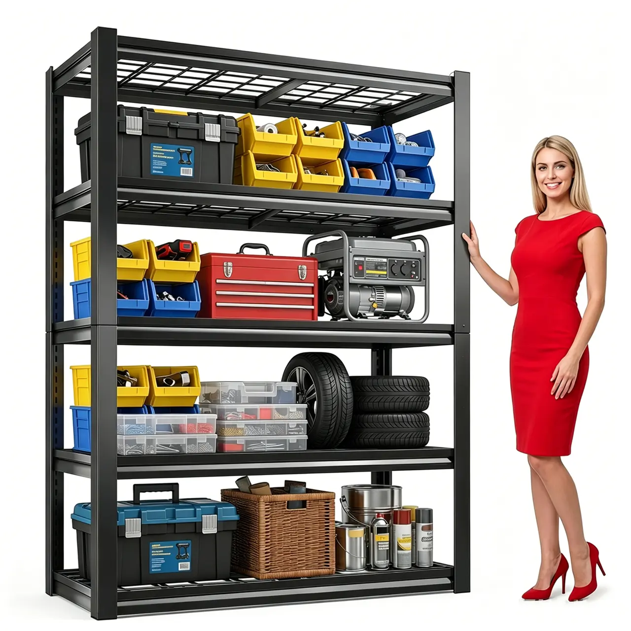 5-Layer Multifunctional Metal Storage Shelving Unit, Adjustable Organiser Rack with Durable Steel Stand for Garage, Kitchen, Pantry, Sturdy