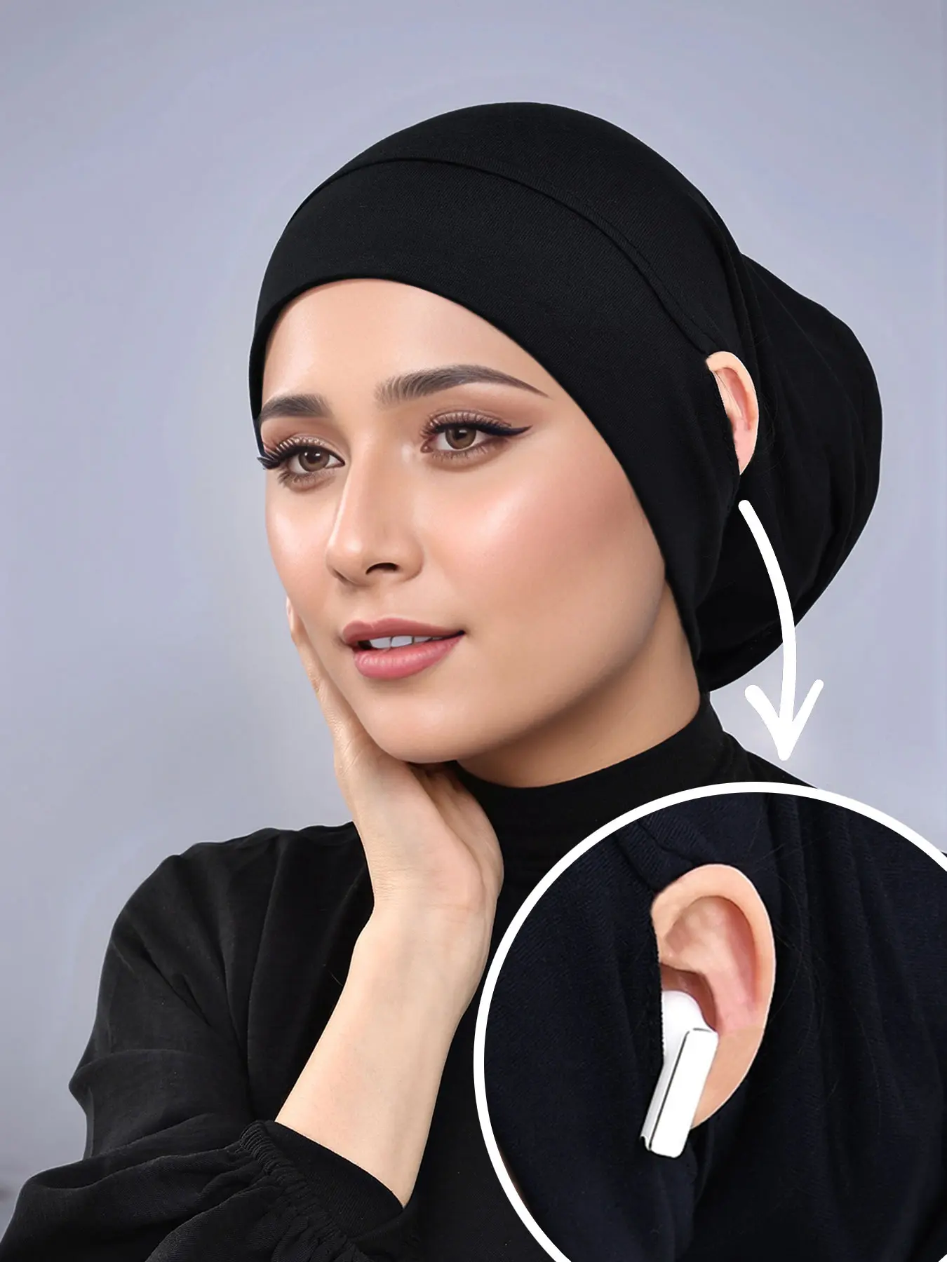 Jersey Cotton Muslim Women Under Hijab Cap With Ear Hole Inner Hijab Cap Round Forehead Underscarf Undercap Bonnet Femme Musulman Ramadan Eid&Daily Wear Casual