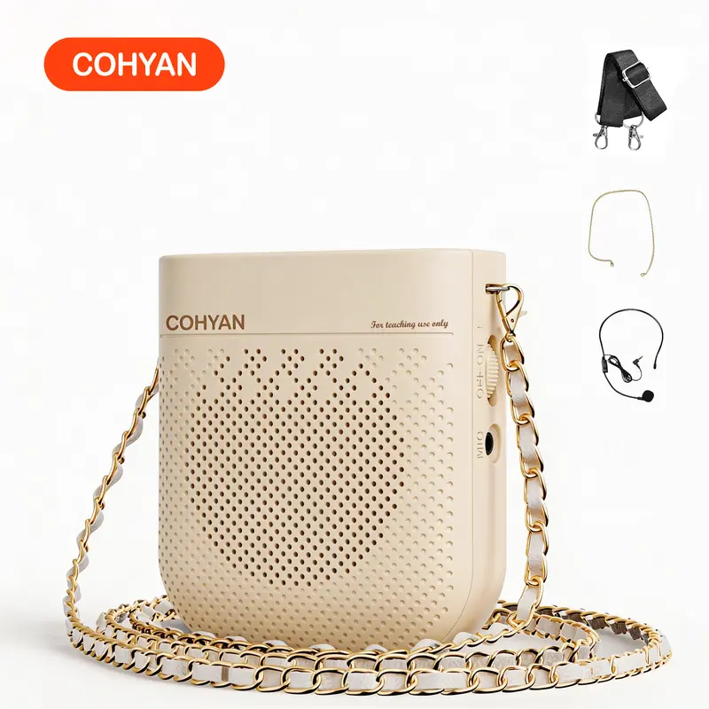 COHYAN 3 2026 New Model Portable Plastic Voice Amplifier - Battery-Powered, Comfortable-Use Headset+Speaker with Voice Boost, Wired Mic, Bluetooth, Aux, US Plug, Charging-Storage Case for Teaching, Classroom Speech Training (Beige, Black)