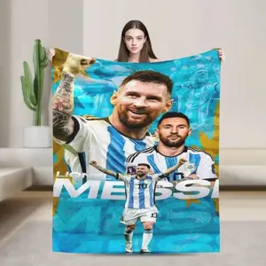 Lionel Messi Themed Cozy Print Creative Inspiration Design Flannel Blanket, Perfect for Bed, Sofa, Office and Travel, Perfect Gift for Football Fans