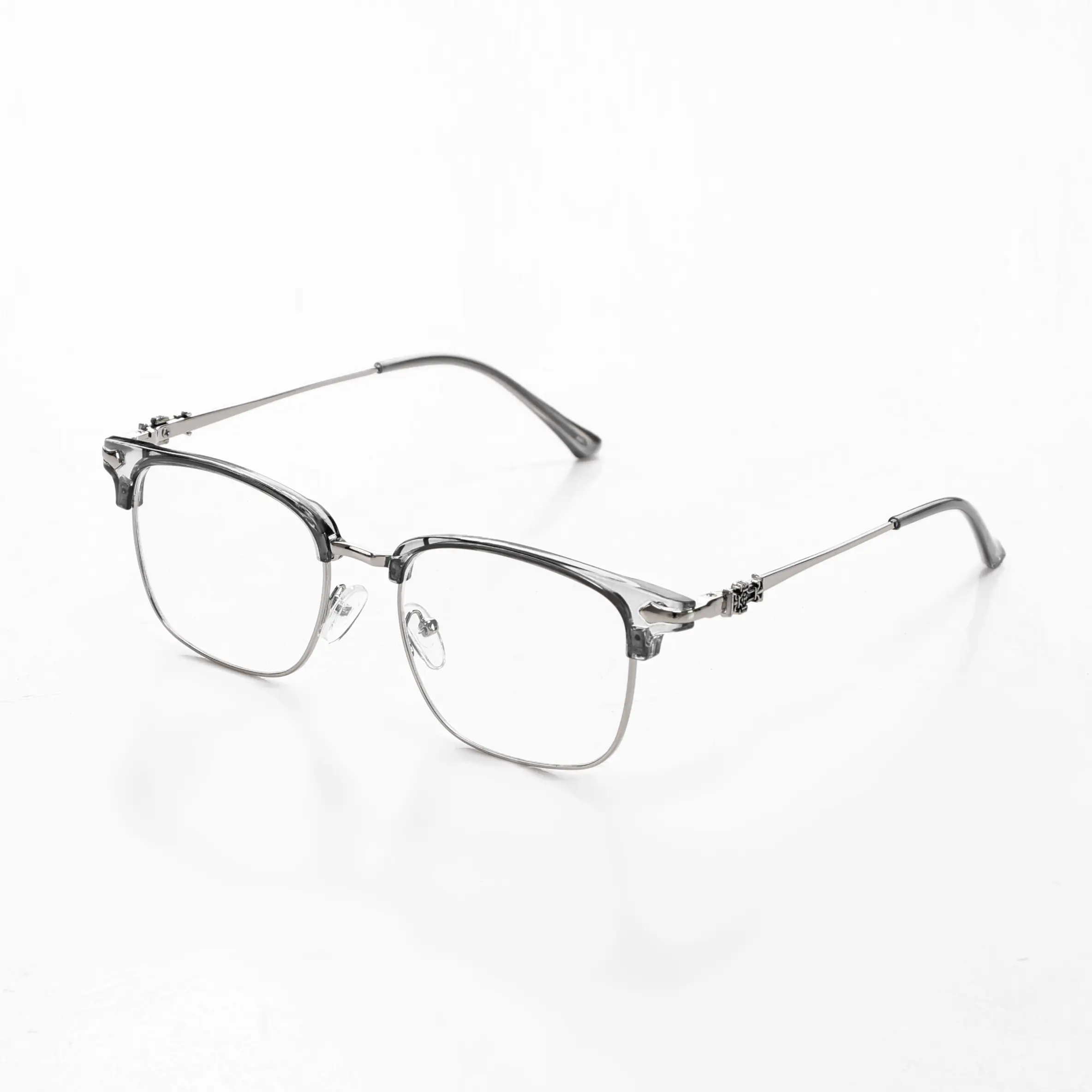 Blue Light Glasses for Computers - Unisex Semi-Rimless Browline Eyewear Fashion, Anti-UV, Basic Alloy Rectangle Optical Frame, Men's Accessories, Simple Lines Fit, Includes Eyeglass Case & Glass Cleaner Cloth