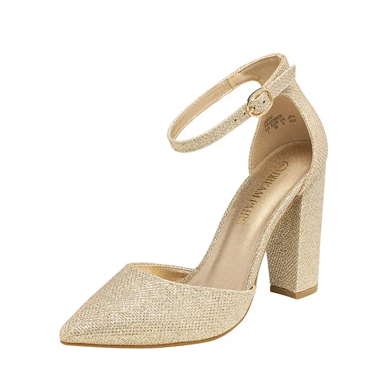 Dream Pairs Women's Classic Pointed Toe High Heel Pumps with Glitter Alligator Texture, 4-Inch Chunky Block Heel and Adjustable Ankle Strap, Footwear, Stylish, Elegant, Heels For Women