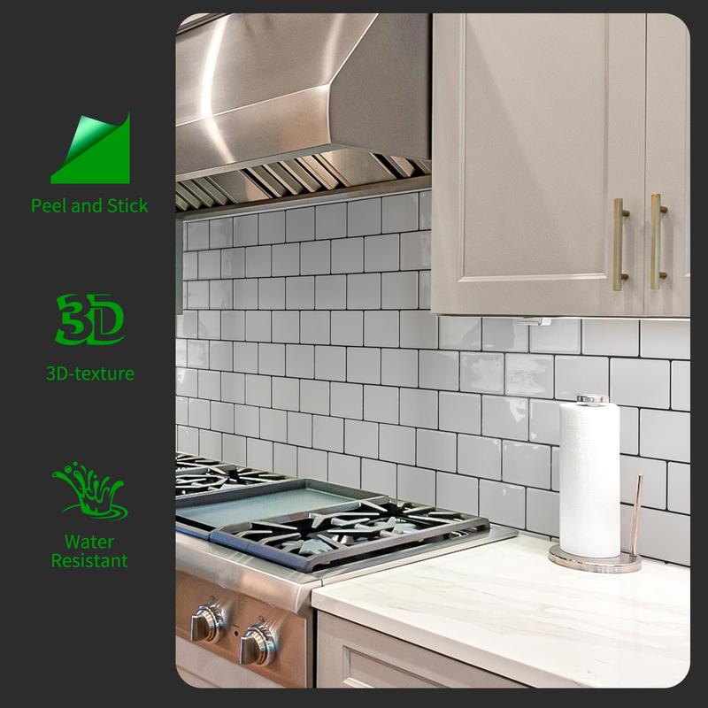 Art3d 10-Pack 12"x12" Peel and Stick Vinyl Subway Tiles for Kitchen & Bathroom Backsplash Wall Decor, Self-Adhesive Diy Interior Design