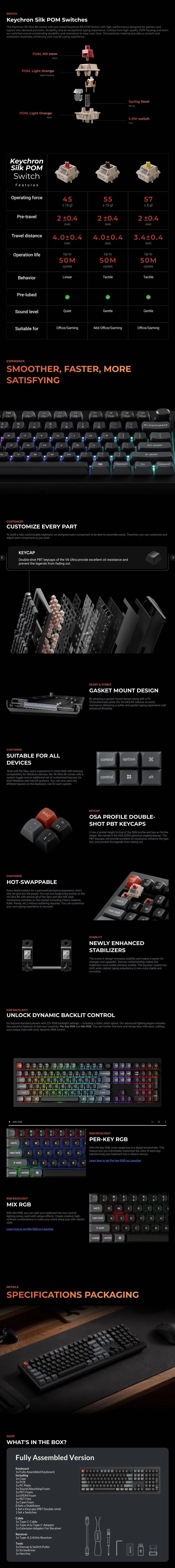 Keychron V6 Ultra 8K Wireless Custom Mechanical Keyboard, Full-Size 100% Layout, 8000Hz Polling Rate, Tri-Mode 2.4G/BT/Wired, ZMK Open-Source Firmware, Hot-Swappable, South-Facing RGB, Double-Shot PBT Keycaps, PC Case