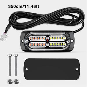 Nilight 4-pack LED strobe lights, 12V, sync function, amber/white, 24 LED hazard warning lights, with controller, can be hardwired or plugged in, suitable for cars, trucks, RVs, and campers. Product shown in the picture.