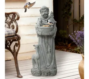 LuxenHome Gray MgO Saint Francis Statue with Birdfeeder Bowl