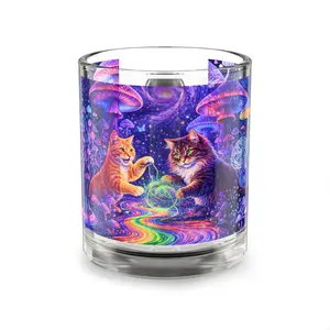 Psychedelic Cats Playing with Crystal Ball Glass Mug | Mushroom Forest 10oz