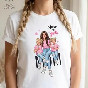 Cute Cotton Short Sleeve Girl's Cartoon Printed T-Shirt Perfect for Mother’s Day Gift Versatile Y2K Style Comfortable Soft Fabric