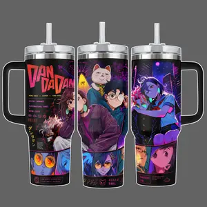 Dandadan Momo Ayase Okarun Turbo Granny Neon Youth 20oz/40oz Stainless Steel Insulated Tumbler, Straw Lid Included, 40oz Handle Option, Anime Travel Cup Gift