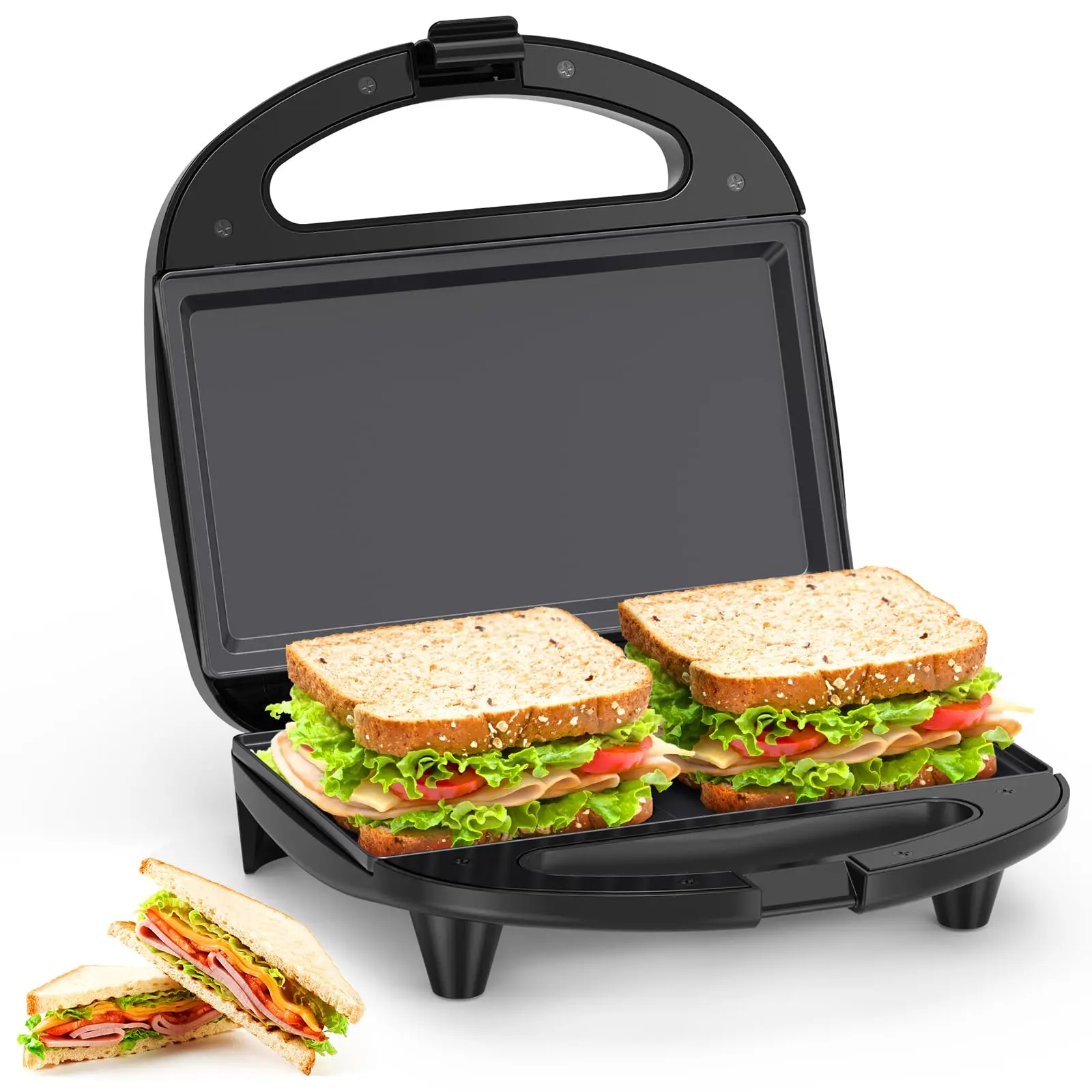 OSTBA Sandwich Maker, 2 Slice Grilled Cheese Maker with Non-stick Flat Plates, Indicator Lights, Cool Touch Handle, Easy to Clean and Store, 750W,home essentials